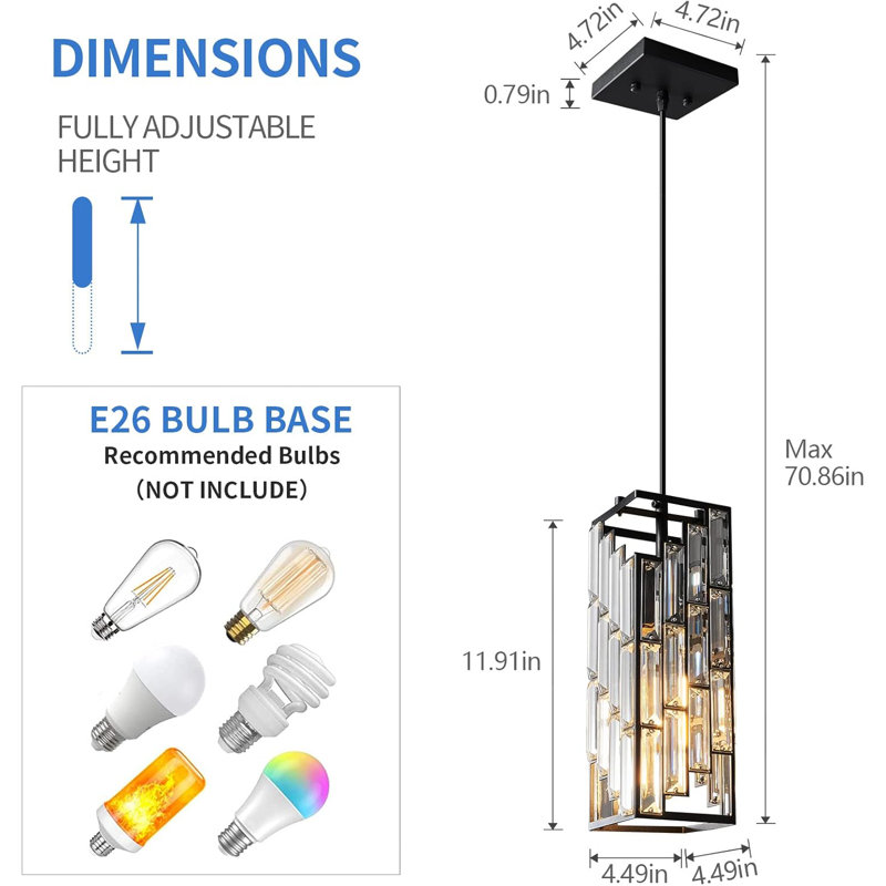 Lustre réglable en cristal noir