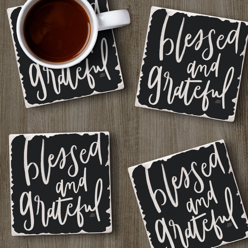 Paquet de 4 sous-verres en pierre roulés Blessed & Grateful