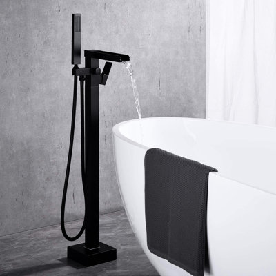 Modern Floor Mounted Tub Filler With Waterfall And Foldable Hand Shower - Stainless Steel Corrosion Resistance Bathroom Mount Spout Telescopic