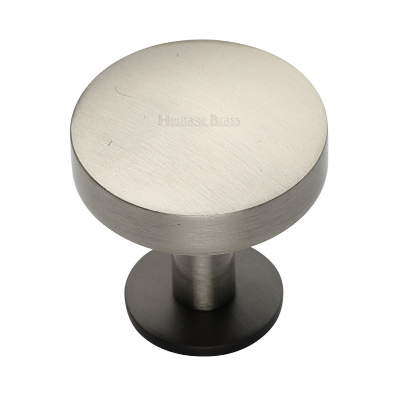 Heritage Brass Cabinet Knob Domed Disc Design with Rose, 38mm, Bright Satin Nickel