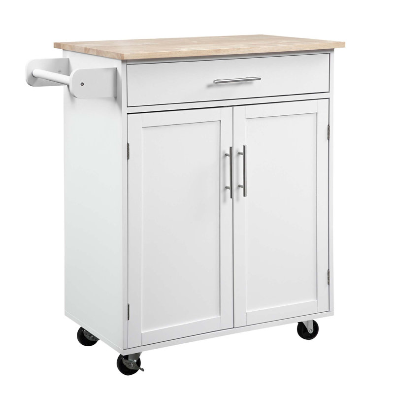 Versatile Kitchen Island Cart With Drawer, Storage Cabinet, And Towel Rack For Enhanced Organization And Mobility, White