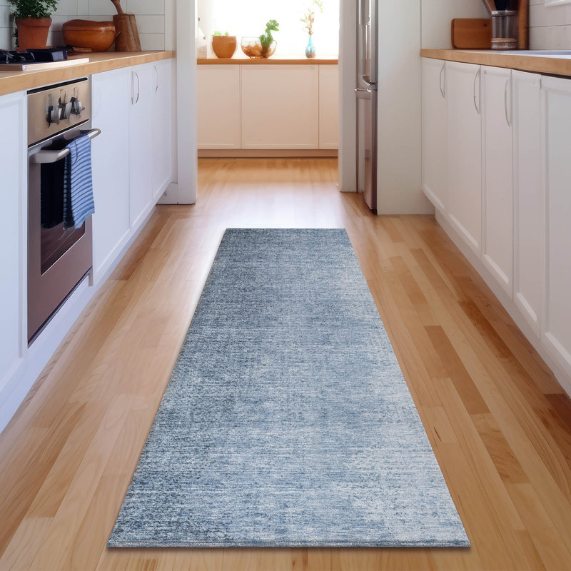 Premium Machine Washable Prisco Blue Rug, Runner 2'3" x 7'6"
