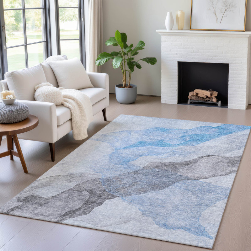 Machine Washable Indoor/Outdoor Xhevrie Sky Rug, Rectangle 9' x 12'