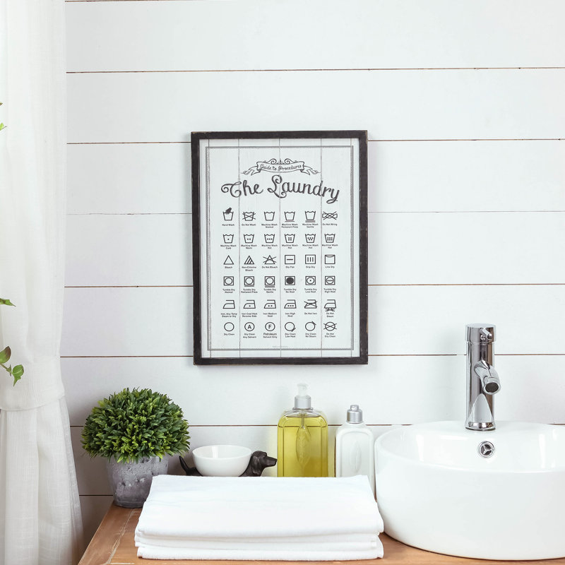 Framed Laundry Symbols Guide Wood Wall Sign