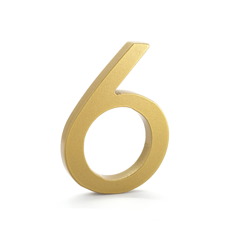 10 in. Flat Floating Mount House Number, 6, Satin Nickel/Hunter Green