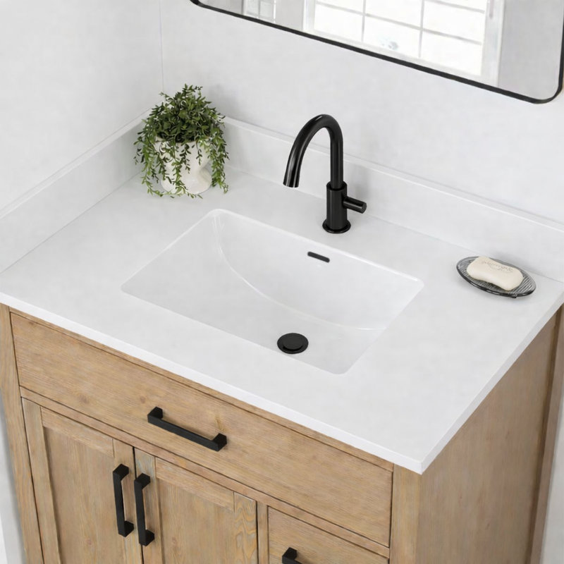 Comptoir de meuble-lavabo en résine solide de 37 po x l 22 po avec trop-plein durable, facile à nettoyer et encastré