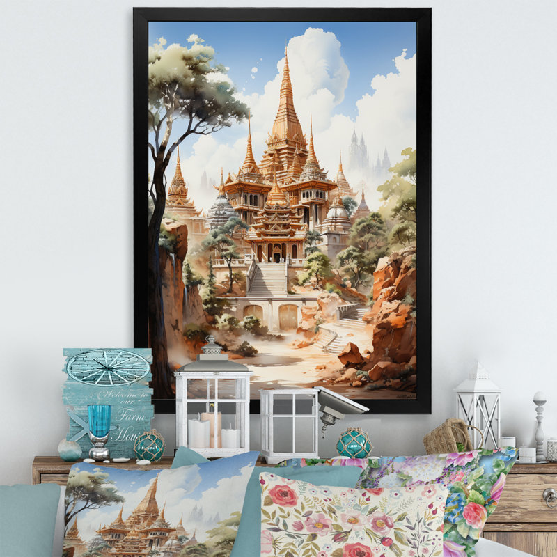 Art bouddhiste beige sur toile, art bouddhiste beige, Cadre photo noir, H 20 po x l 12 po x P 1 po