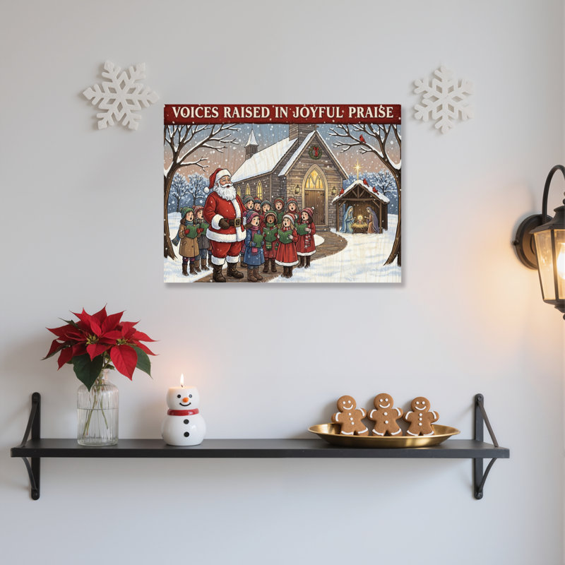 «Santa Claus Caroling», art mural sur toile, H 12 po x l 18 po