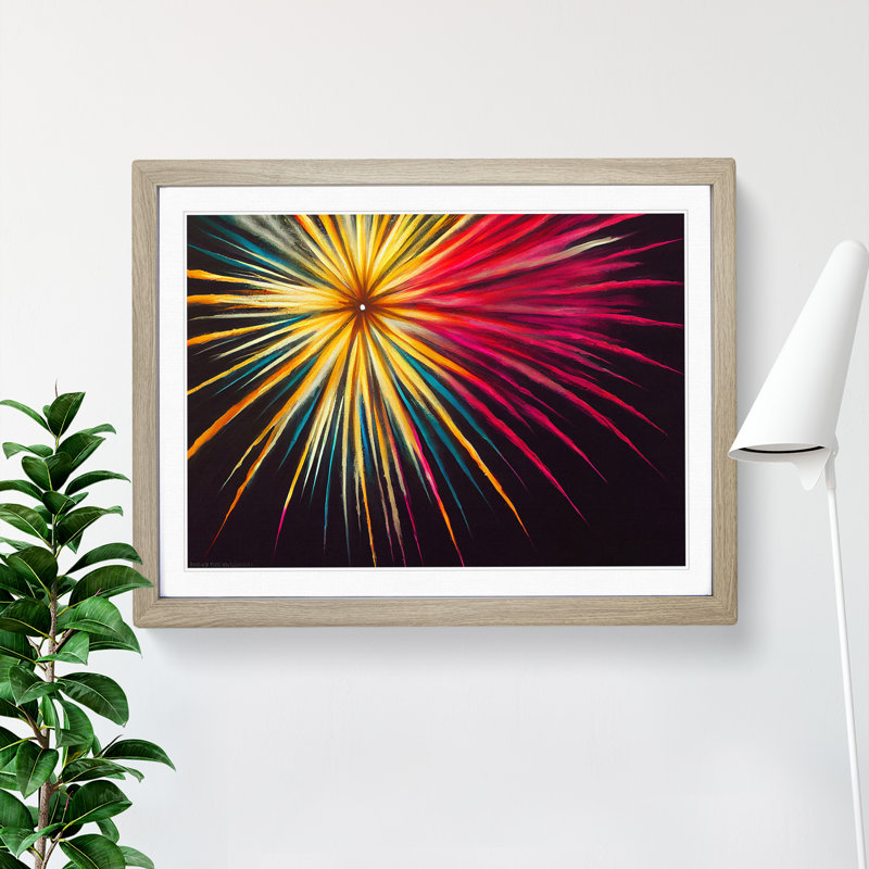 Euphoric Fireworks - Framed Print, 25cm H x 34cm W x 2cm D, Oak