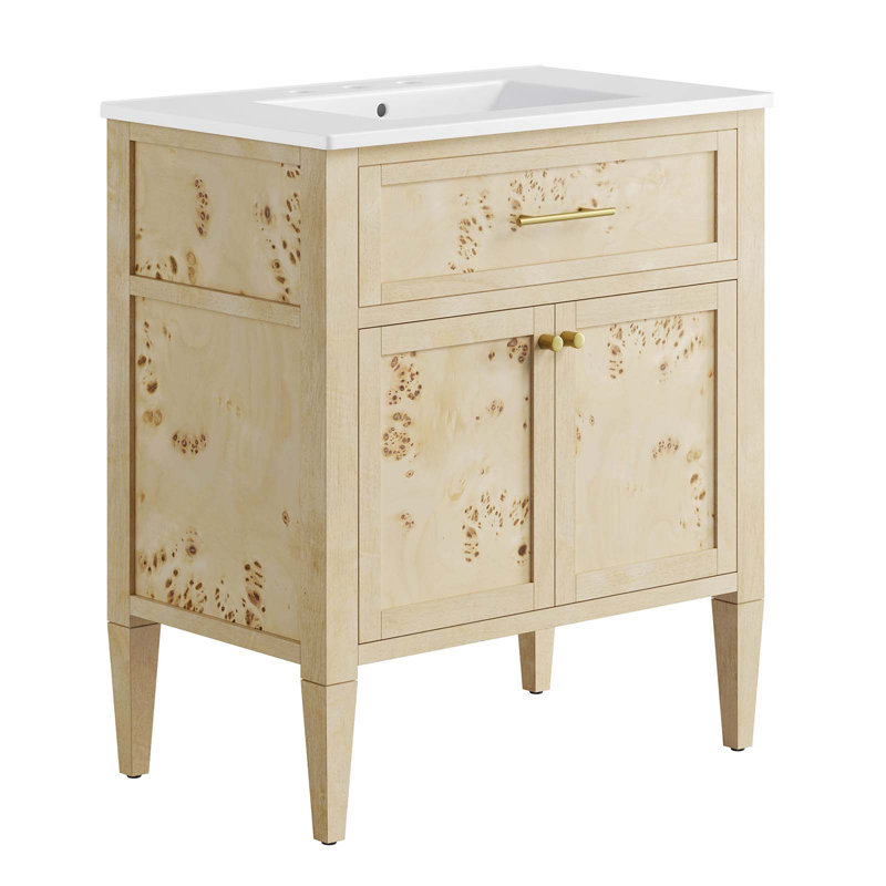 Modway Elysian 30'' Free Standing Single Bathroom Vanity with Manufactured Wood Top, Burl, White