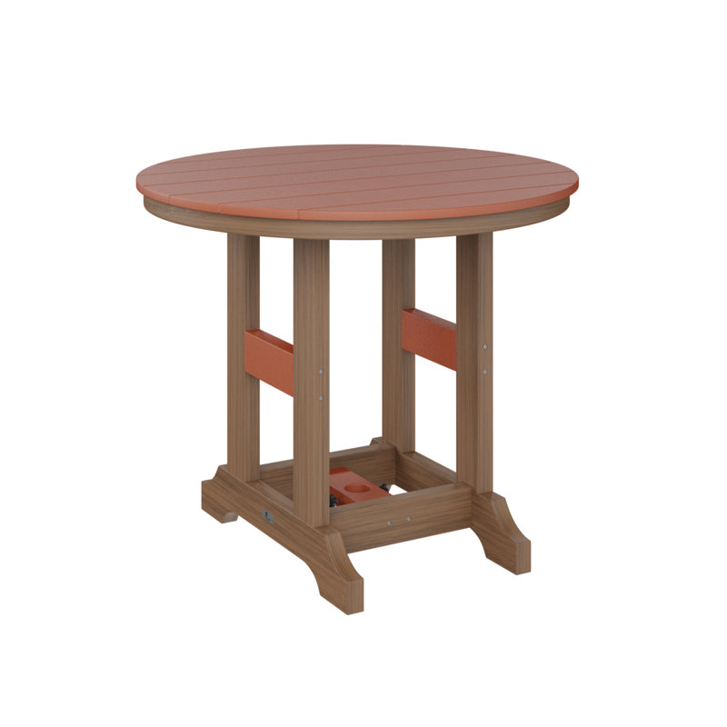 Garden Classic Outdoor Round Bar Table, Antique Mahogany, Mango Orange