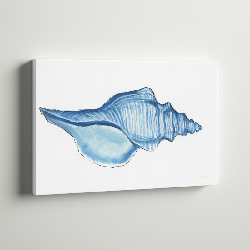 " Navy Conch Shell " by Emily Adams Painting Print, 12" H x 18" W