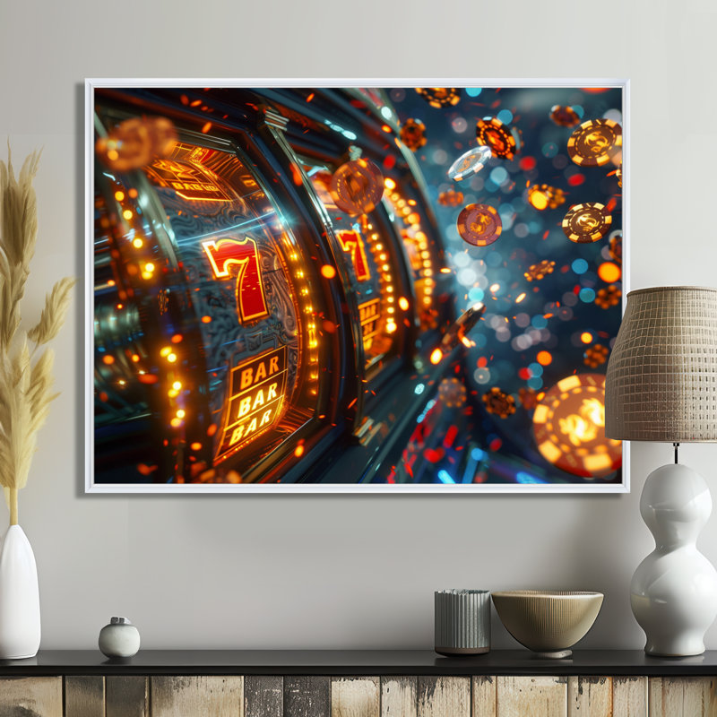 Machine à sous Jackpot Winner I - casino et jeux, reproduction d'art mural, Toile encadrée flottée blanche