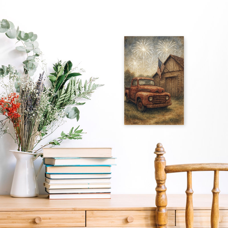 Jour de l’Independance, paysage abstrait rétro, art mural, 18" H x 12" W