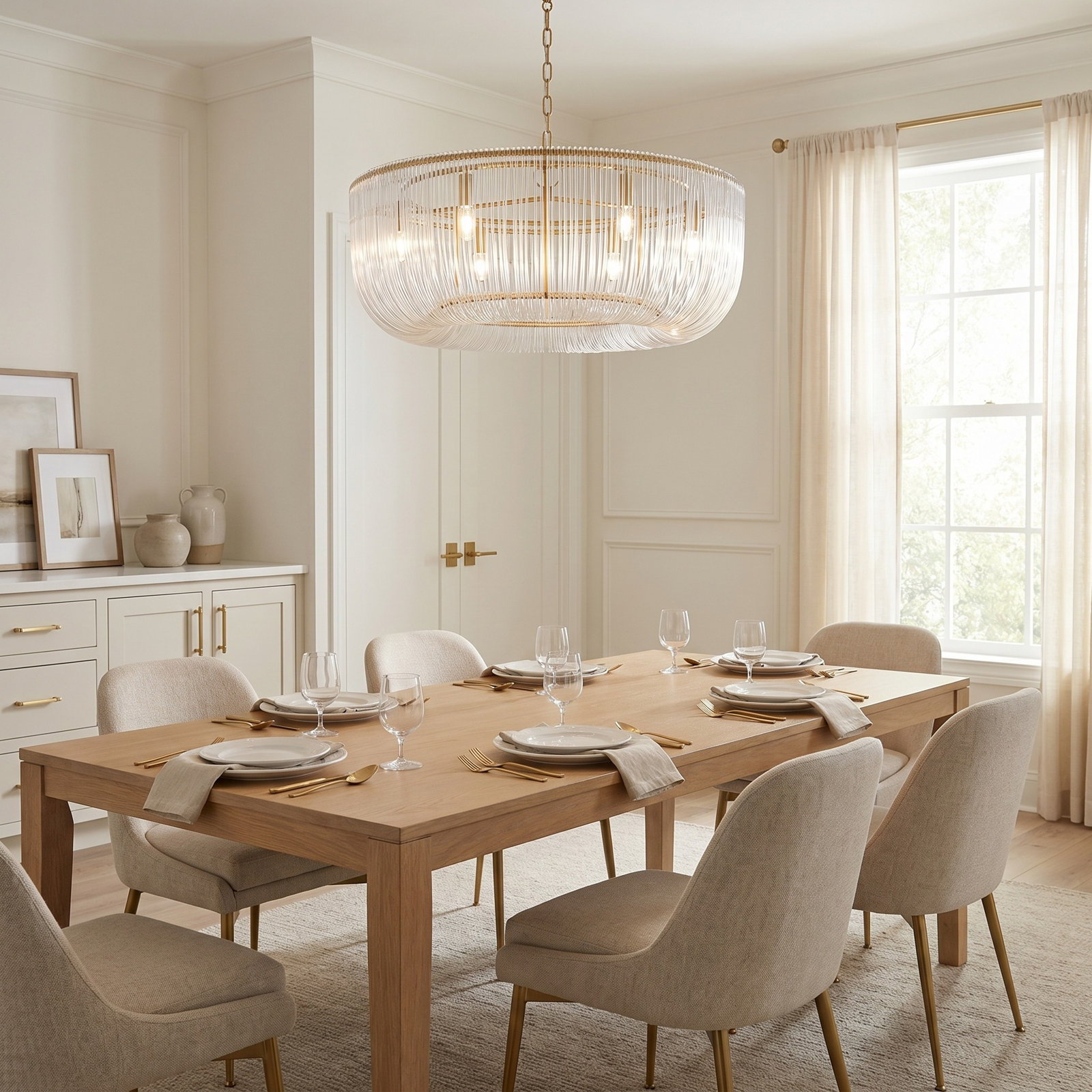 Carell Dimmable 10-Light Pendant, 82" H x 36" W x 36" D, Burnished Brass