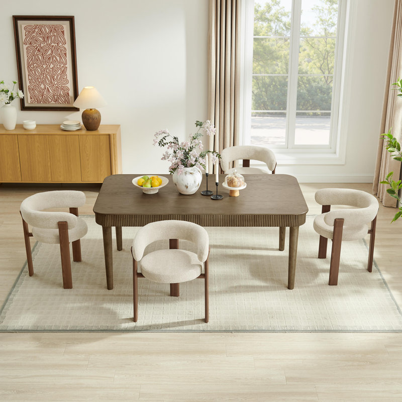 Absecon 20" Seat Height Boucle Upholstered Arm Chair With Metal Legs (Set of 4), Beige, 4