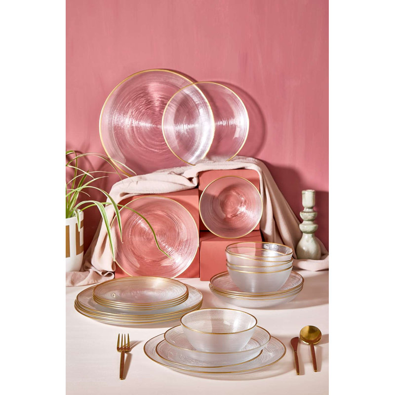 Service de table élégant 24 pièces, 100% verre | Comprend 6 assiettes de service (11,0 po), 6 assiettes à dessert (8,3 po), 6 assiettes à dîner (8,3 po), 6 bols (5,9 po) | Parfait pour les occasions spéciales, ne va pas au lave-vaisselle ni au micro-ondes