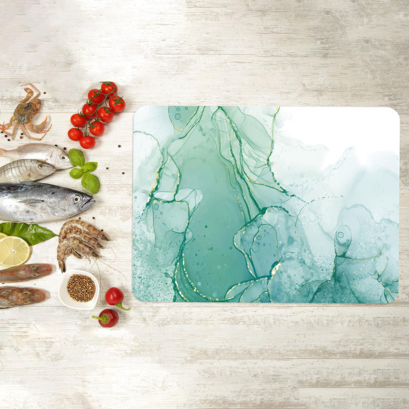 Planche à découper en verre à motif de marbre vert au design moderne, idéale pour les pique-niques et le service