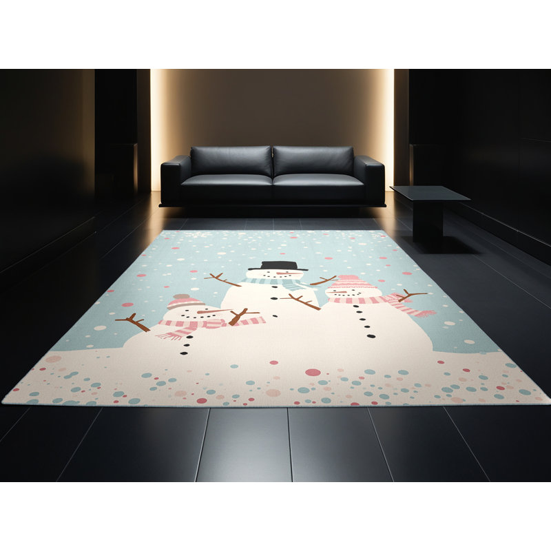 Tapis abstrait moderne et contemporain de Noël Moravian lavable à la machine - Reliure bleu ciel, 7 x 10