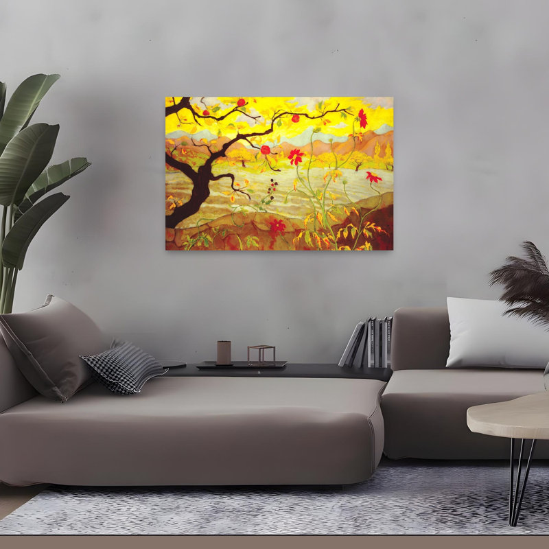 Pommier avec fruit, paysage d'automne traditionnel classique, reproduction d'art mural, H 32 po x l 48 po