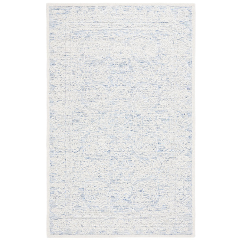 Kayllie Hand Tufted Wool Cotton with Latex Floral Rug in Blue/Ivory, Rectangle 10' x 14'