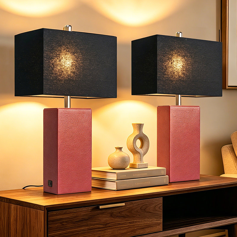 Ensemble de 2 lampes de table modernes en similicuir 21 "avec ports USB-A et USB-C, Vin, Noir