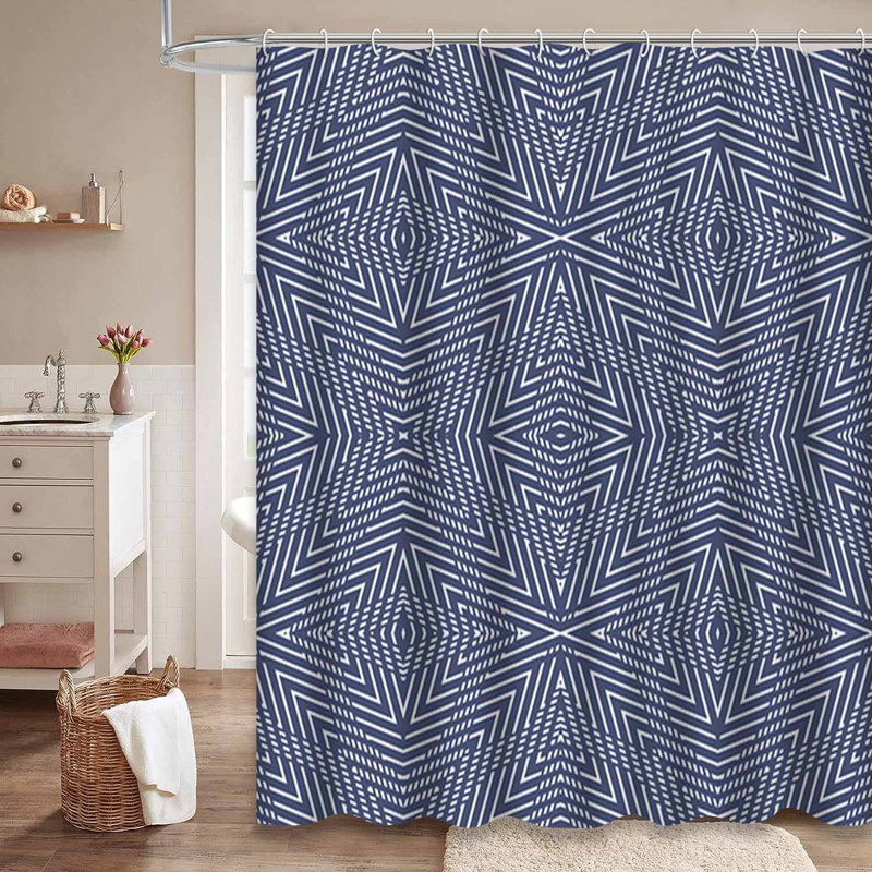 Rideau de douche bleu à motif géométrique avec 12 crochets, L 72 po x l 78 po