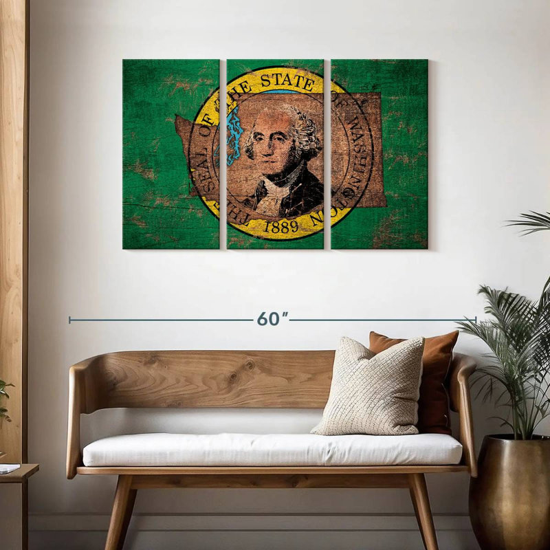 Borges State Map Over Washington Flag, 28" H x 45" W