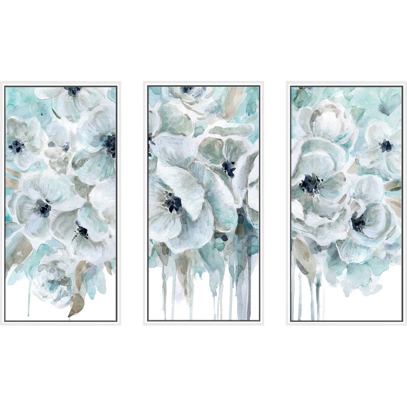 "Teal Harmony II" par Carol Robinson, reproduction sur toile flottante 3 pièces, H 41,5 po x l 64,5 po x P 2 po