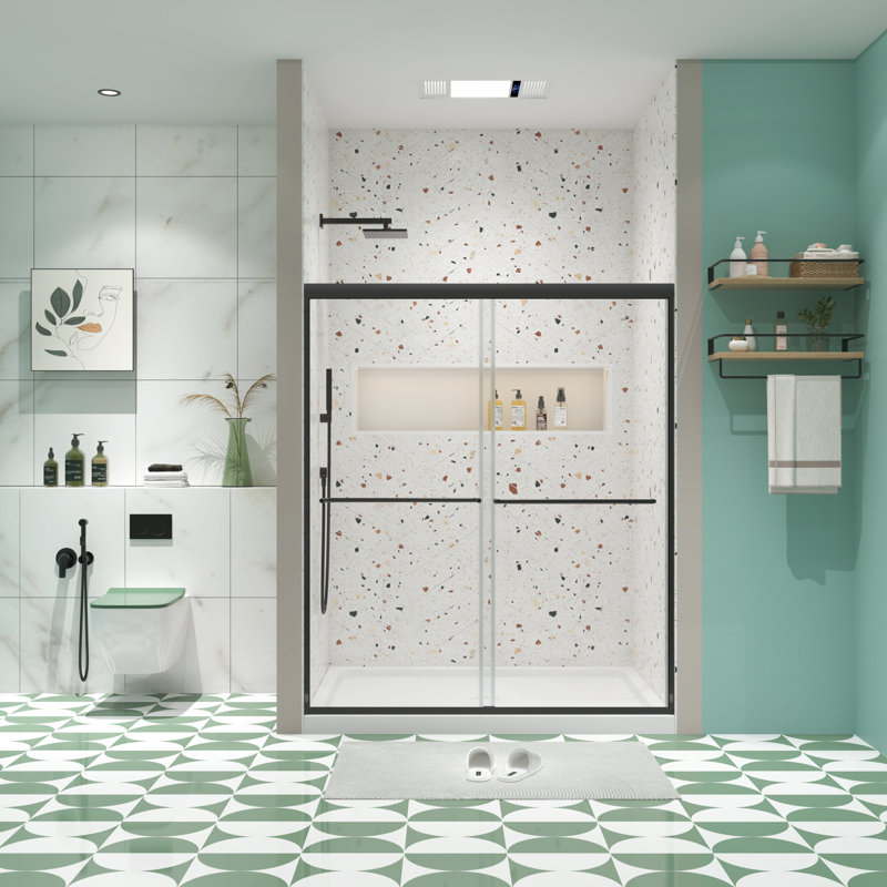 Porte de douche coulissante 50-54 "X 70" avec verre trempé 1/4 "et finition noir mat | Idée cadeau
