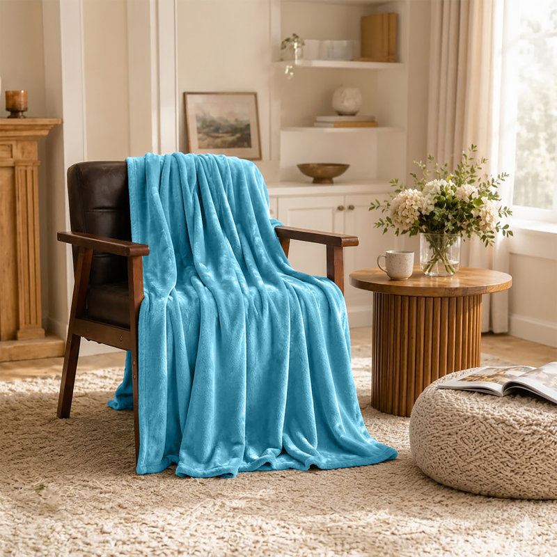 Ultra-Soft Fleece Blanket - Plush Warm Bed & Sofa Throw for All-Season Comfort, Single (130cm x 150cm), Sky Blue