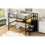Lit mezzanine double en métal noir avec bureau, escalier de rangement, petite armoire et 7 couleurs à DEL, peu encombrant, confortable et efficace
