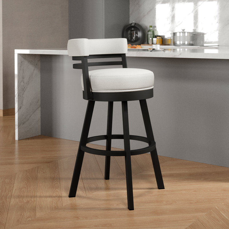 Tabouret de bar et de comptoir Aureliana, Tabouret de comptoir (siège d'une hauteur de 26 p, Similicuir - blanc Vail, Noir