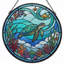 Panneau de vitrail de tortue de mer ， H 12 po-1013951522