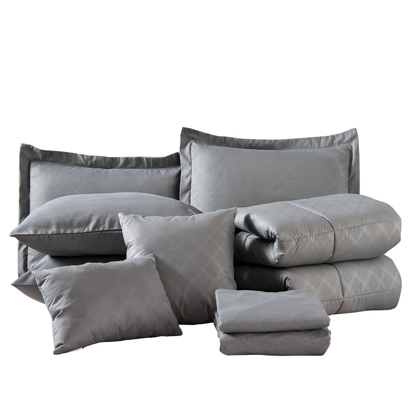 Ensemble d'édredon en microfibre Dinardo, Édredon très grand californien + 9 pièces suppl, gris
