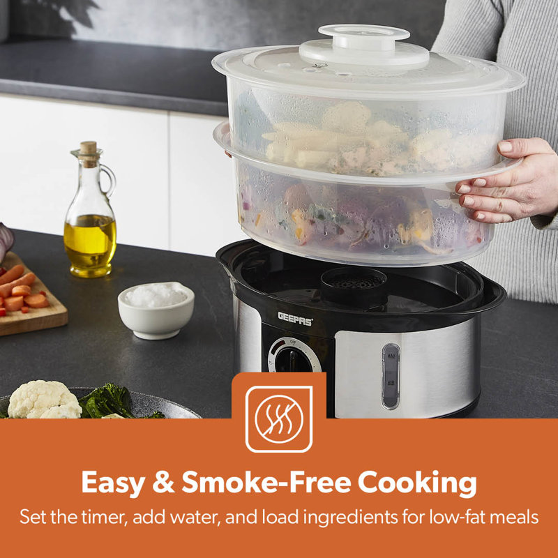 Geepas 3-Tier Food Steamer, 12L Capacity Electric Vegetable Steamer