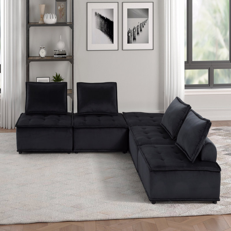 120" Velvet 5 Pc Sectional Sofa, 29" H x 120" W x 120" D