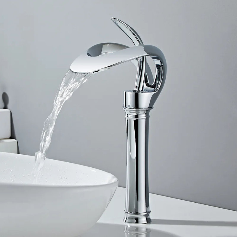 Chrome Tall Waterfall Single Handle Bathroom Faucet