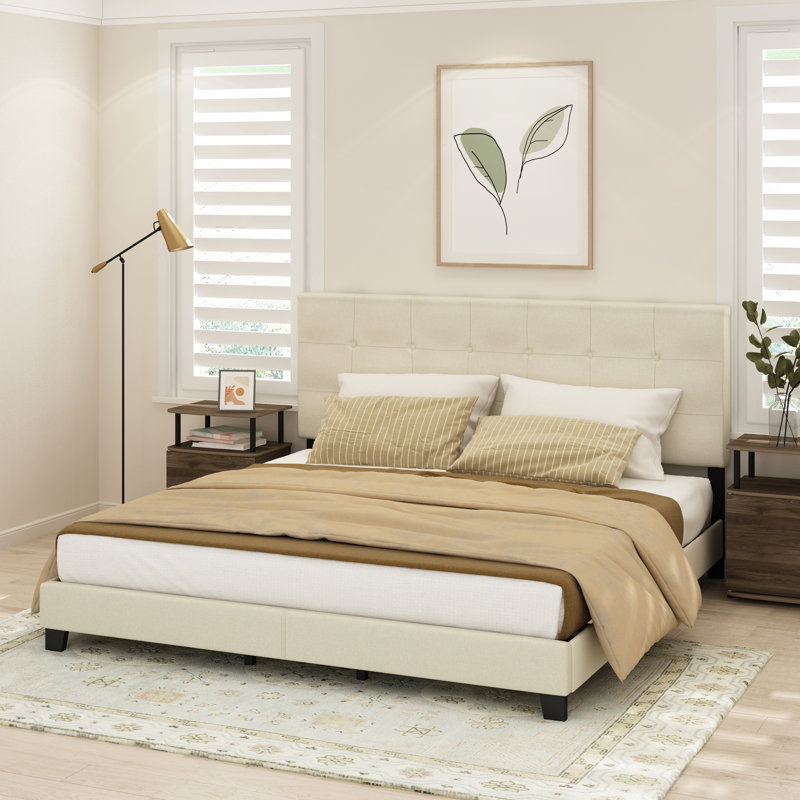 Anding Upholstered Slat Bed, Linen, King