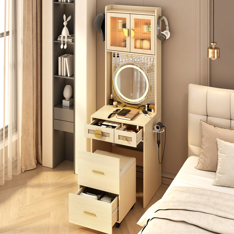 Ensemble de coiffeuse de maquillage avec lumières DEL et prises de courant