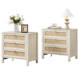 Pomodoro Boho-Inspired Rattan Nightstand With 3-Drawer