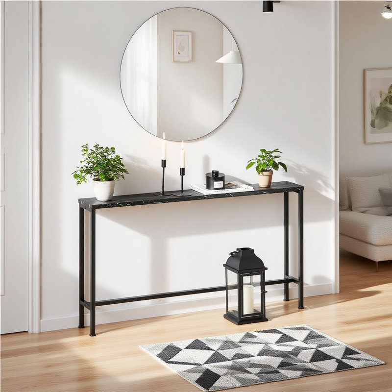 Abingt 120cm Console Table, 65cm H x 120cm W x 20cm D, Marble Black, Black