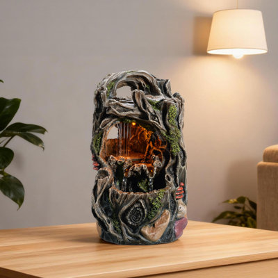 Tabletop Water Fountain, Home Décor Soothing Sound Machine with Automatic Pump, Nature Tree Stump Resin and for Indoor Zen Relaxation for Office, Living Room, or Bedroom Décor