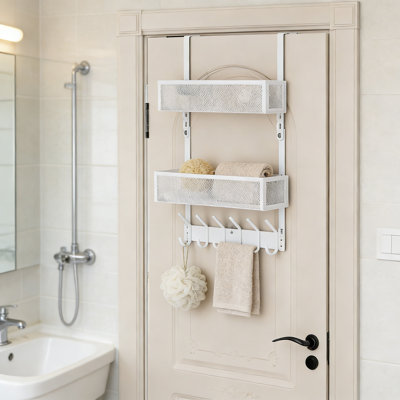 Rangement au-dessus de la porte avec 12 crochets robustes et 2 paniers en filet, support de rangement sans porte pour les serviettes, les manteaux et les accessoires dans la salle de bain, la chambre à coucher ou la cuisine