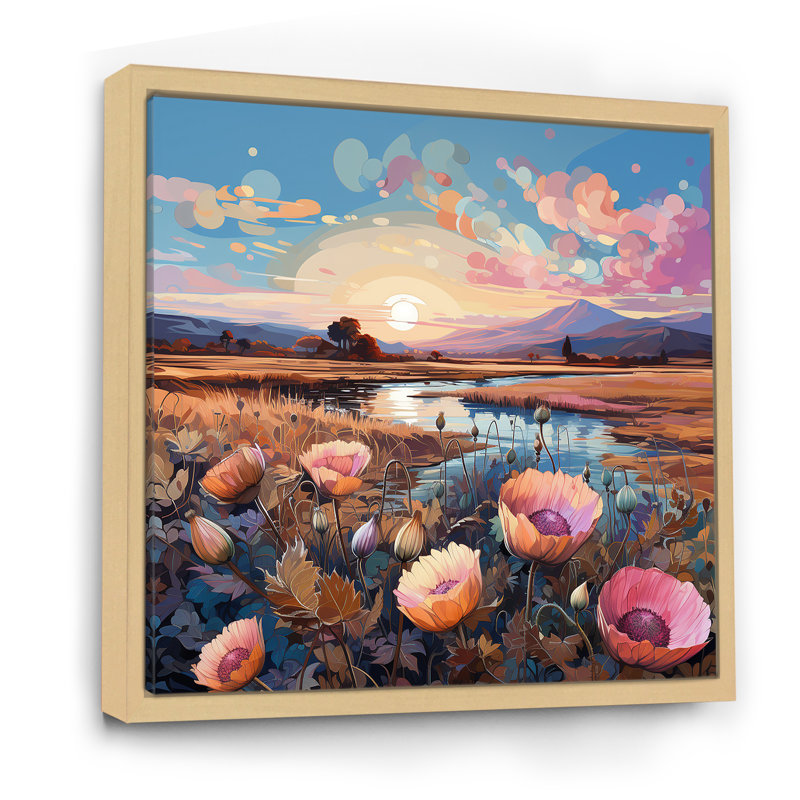 «Thistle Flower Field Sunset» sur toile, Cadre naturel flottant, H 24 po x l 24 po x P 1 po