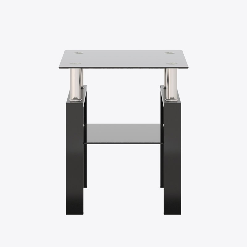 Modern Tempered Glass Tea Table Coffee Table End Table, Square Table, Black, Black