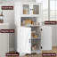Armoire de rangement autoportante en lin avec portes en verre et tablettes réglables, armoire pour salle de bain, cuisine et salon-2084917565