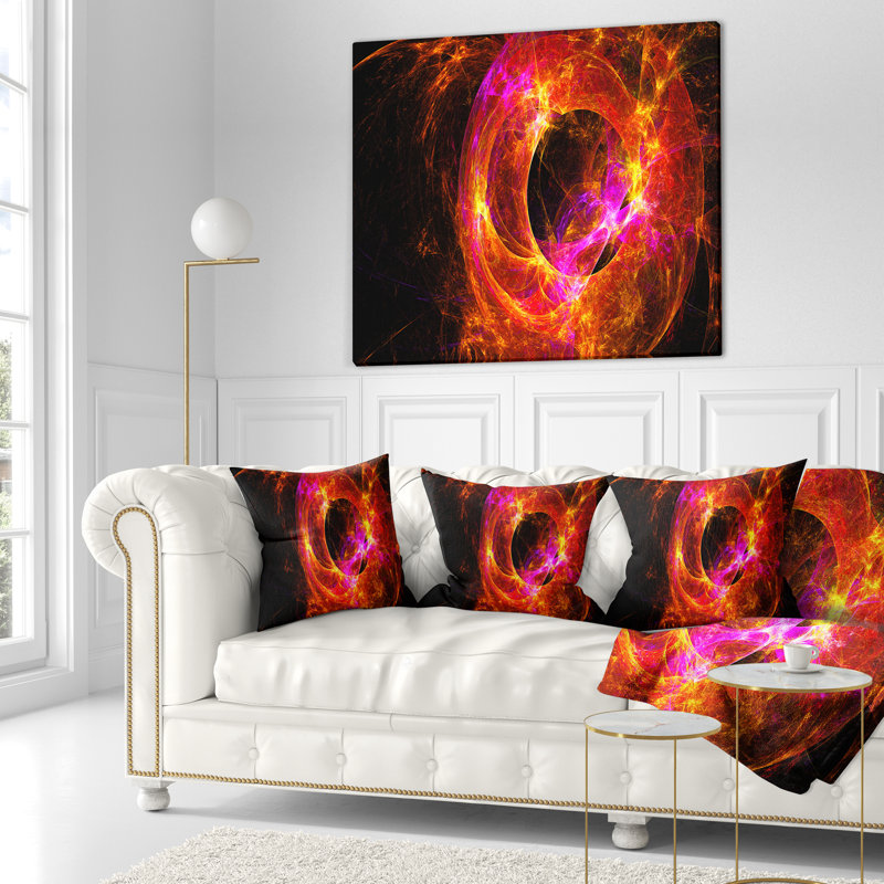 Far Spherical Galaxy - coussin imprimé abstrait rouge, 18 po x 18 po, Coussin décoratif