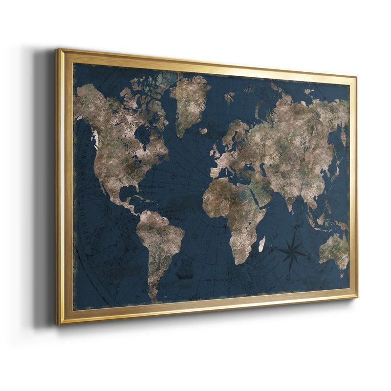 Marine atlas - Reproduction d'un seul cadre photo sur toile, Or, H 30,5 po x l 42,5 po x P 1,25 po