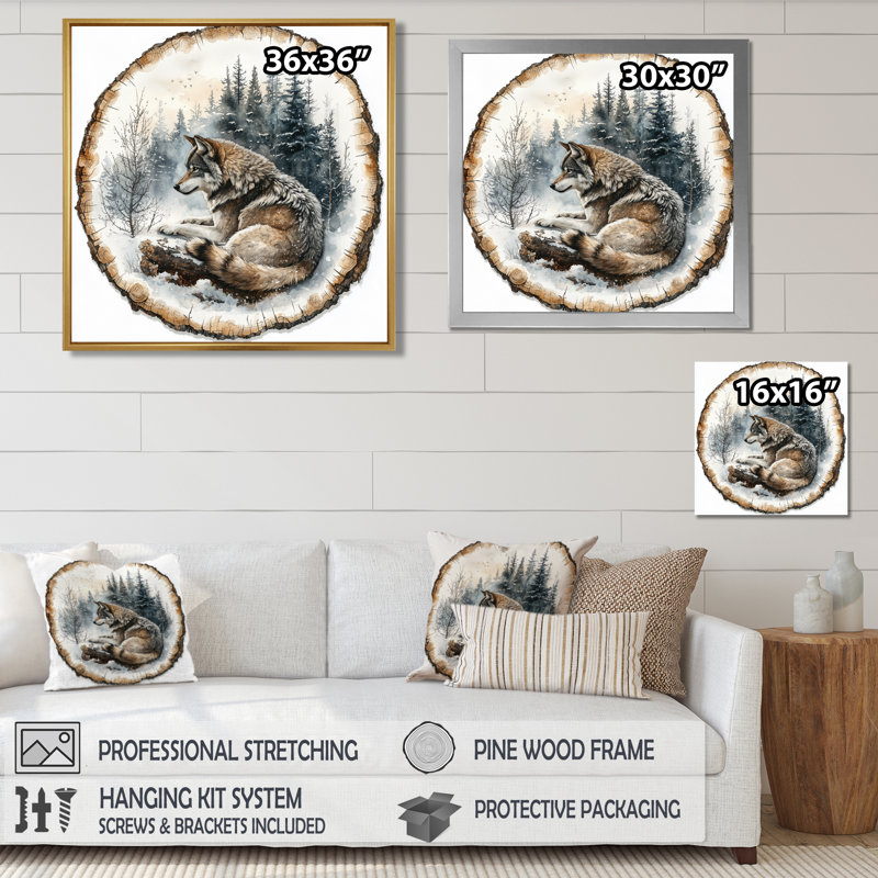 Gioconda loup en hiver, forêt, paysage de lac V - loup grand, art mural, H 30 po x l 30 po, Toile tendue, Ne pas appliquer